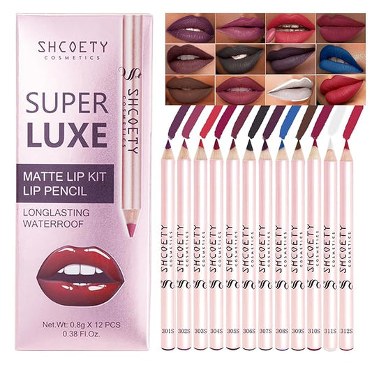 12 Colors Matte Lip Liner Pencil Set, 12Pcs Creamy Nude Lip Liner, Smooth Long Lasting Waterproof High Pigmented Lip Makeup Pencil