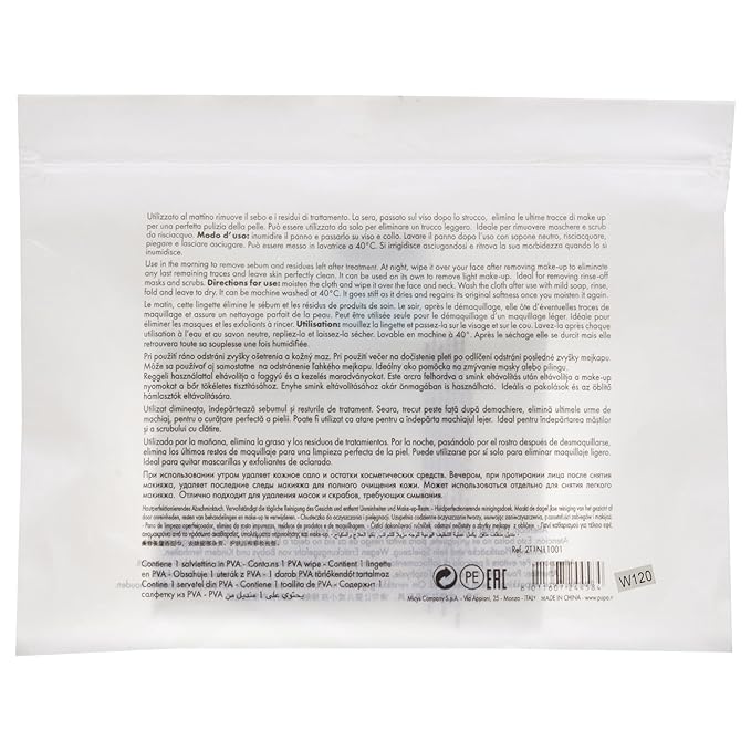 PUPA Milano Perfecting Cleansing Wipe - Soft Flannel That Eliminates All Traces Of Makeup - Removes Excess Sebum And Treatment Residues - Made With PVA Fabric - Suitable For All Skin Types - 1 Pc