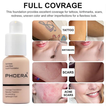 Foundation Set, 2Pcs Flawless Foundation and Makeup Spong Set for Natural Look, Waterproof, Medium Coverage, Matte Finish, Oil-Control, Odorless, Super Stay Up to 12 Hour (102 & 104)