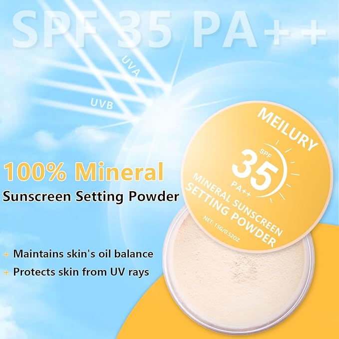 Sunscreen Setting Powder SPF 35, Translucent Face Loose Powder for Face & Scalp, Oil Control Mineral Powder Natural Matte Finish Sheer Coverage Lasting Lightweight Breathable (03 White)