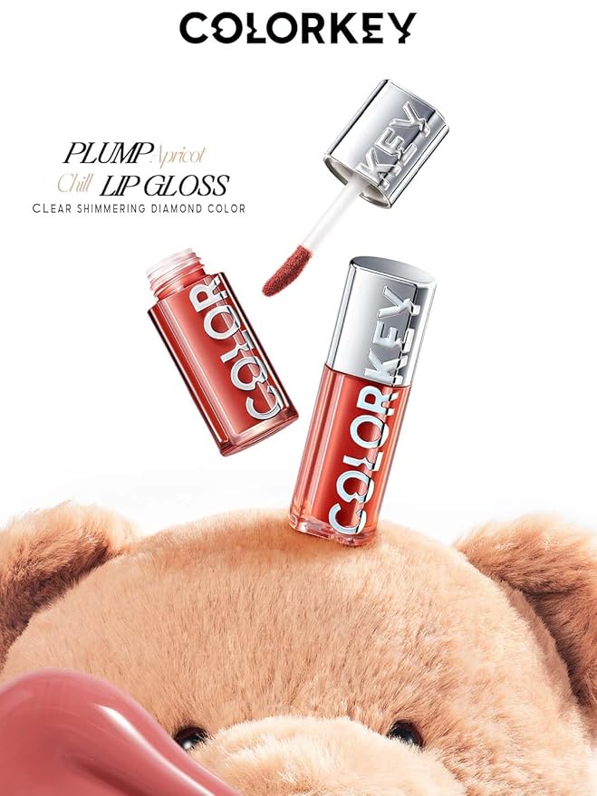 COLORKEY 3D Plump Oil Lip Gloss, High-shine Finish, Lip Tint, Moisturizing, Non-Sticky, Clear and Natural, Glassy Shine (G01 Caramel Tea, 3ml)