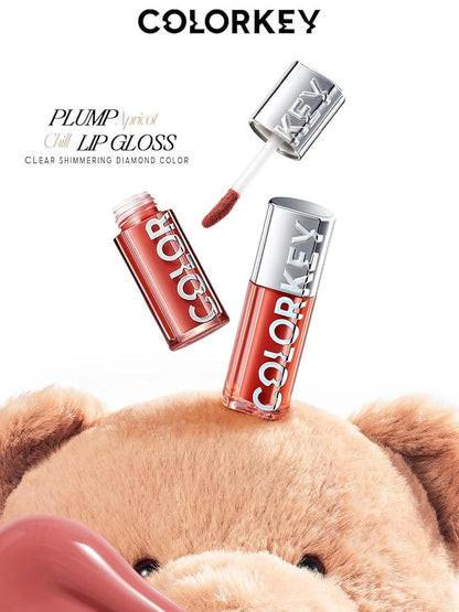 COLORKEY 3D Plump Oil Lip Gloss, High-shine Finish, Lip Tint, Moisturizing, Non-Sticky, Clear and Natural, Glassy Shine (G01 Caramel Tea, 3ml)