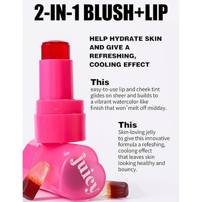 Cooling Water Jelly Tint Blush, Multi-Use Love Blush Tint Stick, Sheer Lip & Cheek Stain Makeup Stick, Moisturizing Buildable Bouncy Jelly Texture, Cruelty Free (01#, 0.32oz)