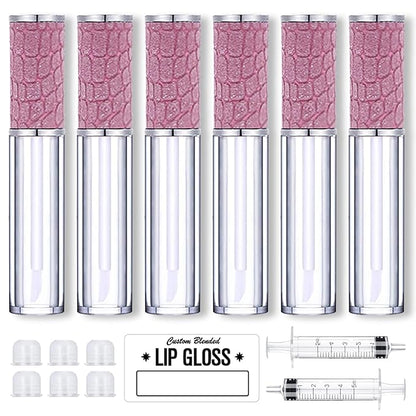 AMORIX 6pcs Lip Gloss Tubes with Wand 5ml Empty Lip Gloss Containers Purple Lipgloss Bottles Crystal Lip Supplies Kit with Syringe for DIY Lipgloss Base