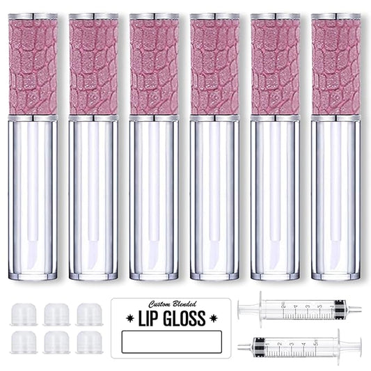AMORIX 6pcs Lip Gloss Tubes with Wand 5ml Empty Lip Gloss Containers Purple Lipgloss Bottles Crystal Lip Supplies Kit with Syringe for DIY Lipgloss Base