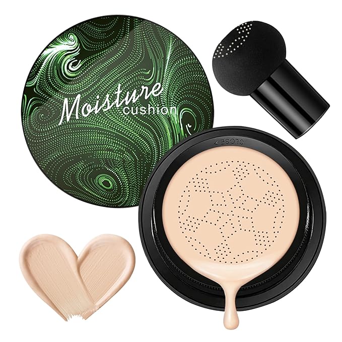 Mushroom Head Air Cushion CC Cream,Full Coverage Mushroom Head Liquid Foundation BB Cream Face Makeup,Oil Control Long Lasting Moisturizing Matte Concealer,Even Skin Tone（Ivory）