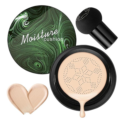 Mushroom Head Air Cushion CC Cream,Full Coverage Mushroom Head Liquid Foundation BB Cream Face Makeup,Oil Control Long Lasting Moisturizing Matte Concealer,Even Skin Tone（Ivory）
