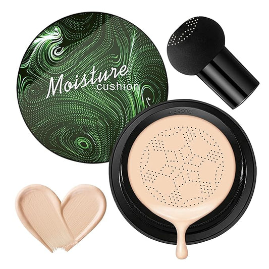Mushroom Head Air Cushion CC Cream,Full Coverage Mushroom Head Liquid Foundation BB Cream Face Makeup,Oil Control Long Lasting Moisturizing Matte Concealer,Even Skin Tone（Ivory）