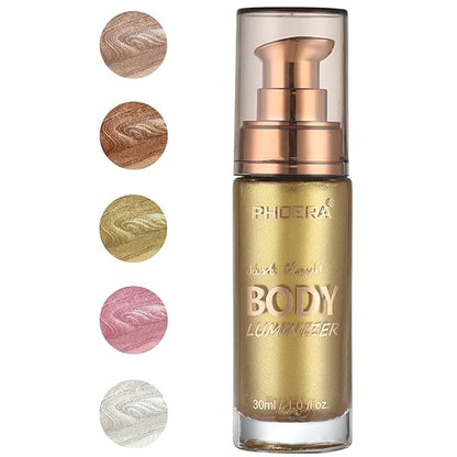 PHOERA Body Luminizer Highlighter, Waterproof Moisturizing and Glow For Face & Body, Face Body Glow Illuminator (102 Metallic Gold)