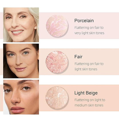 Marble Baked Makeup Setting Powder, Luminous Finish Waterproof Sweatproof Conceal Foundation, 24 H No-Transfer No Smudge Oil-control Pressed Powder Makeup Base (#03 LIGHT BEIGE, 0.53 OZ)