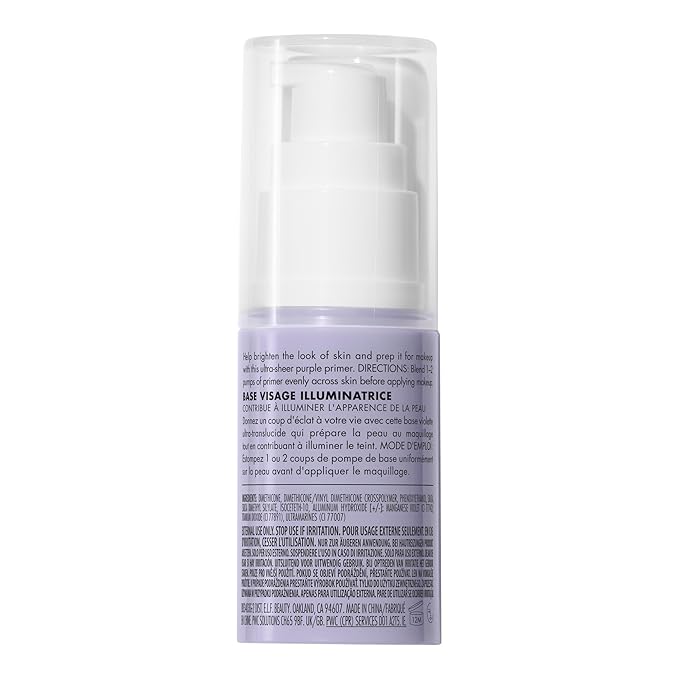 e.l.f. Brightening Lavender Face Primer, Face Makeup Primer For Neutralizing Uneven Skin Tones & Brightening Complexion, Vegan & Cruelty-free