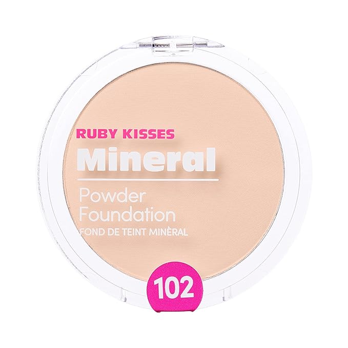 Ruby Kisses Mineral Pressed Powder Foundation, Medium to Full Coverage Natural Finish 0.35 Ounce (Fair Porcelain)