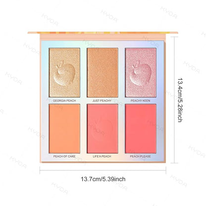 KYDA 6 Colors Blush Palette, Natural Glossy Blush and Highlighter Duo, Buildable Cheek Color, Matte Shimmer Face Blusher Makeup, Lightweight Smooth Powder