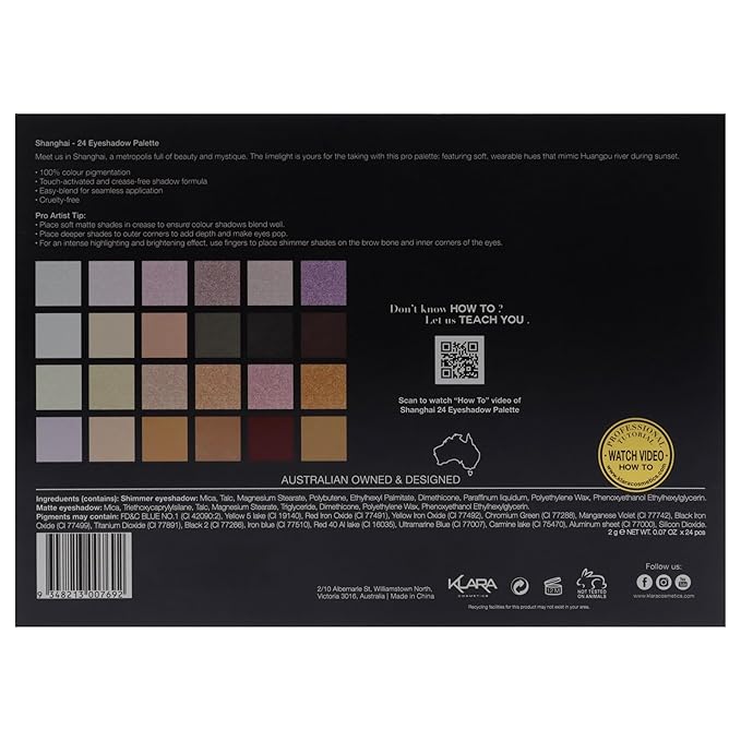 Klara Cosmetics 24 Eyeshadow Palette - Eye Makeup Palette with Matte, Shimmer and Metallic Finishes - Face Makeup Palette - Shanghai - 2.5 oz