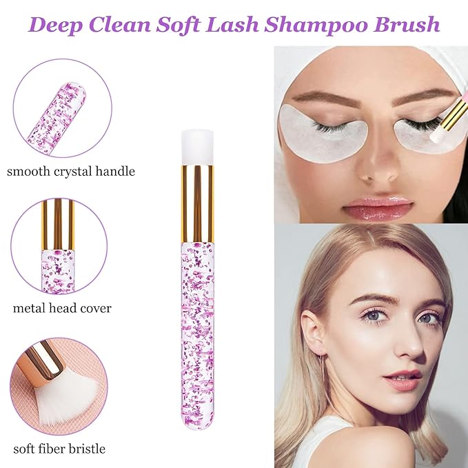 Eyelash Cleanser for Extensions, Lash Shampoo Kit with Lash Fan, 60ml Lash Shampoo,Cleaning Brush and Wash Bottle for Lash Bath(purple)
