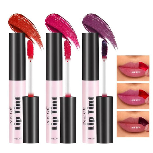 3 Colors Peel Off Lip Tint, Long Lasting Tattoo Lip Gloss, Non-Stick Cup Matte Finish Lip Tinted Peel Off Lip Stain, Waterproof and Transfer Proof (Set B)