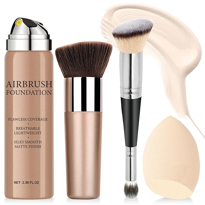 Airbrush Foundation Makeup Spray, Long-lasting Silky Mist Foundation Spray with Brush, Flawless Coverage Foundation for Smooth Radiant Skin, Formula Breathable Moisturizing Makeup (04 Porcelain)