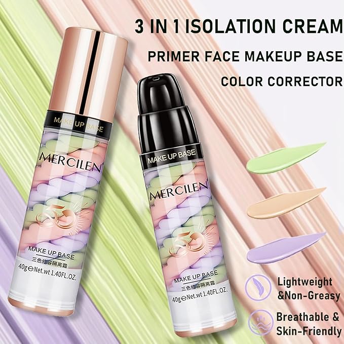 One Step Color Corrector, Primer Face Makeup Base, 3 In 1 Isolation Cream, Makeup Primer Skin Tone Correcting and Brightening Primer, Oil Control Moisturizing Face Skin Corrector