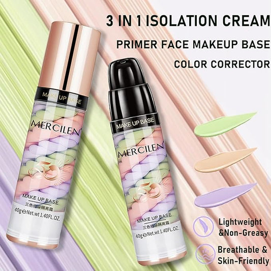 One Step Color Corrector, Primer Face Makeup Base, 3 In 1 Isolation Cream, Makeup Primer Skin Tone Correcting and Brightening Primer, Oil Control Moisturizing Face Skin Corrector