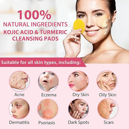 Turmeric Cleansing Pads 60 PCS, Kojic Acid and Turmeric Cleansing Pads, Turmeric Cleansing Pads for Dark Spots, Sugar Turmeric Exfoliating Cleansing Pads for Face and Body (2 pack) ﻿ ﻿