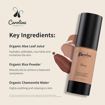 Foundation in Breeze Shade Plant-Based - Hydrating, Pore-Minimizing & Buildable Coverage - Vegan, Non-GMO, Paraben-Free - 1oz