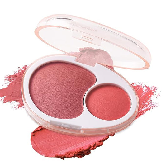 UCANBE Cream Dual Blush for Cheeks: Lightweight Buildable Blush Palette - Smooth Natural Blendable Makeup Blush - Long-lasting All-day Face Blush Contour Palette (02#Almond）