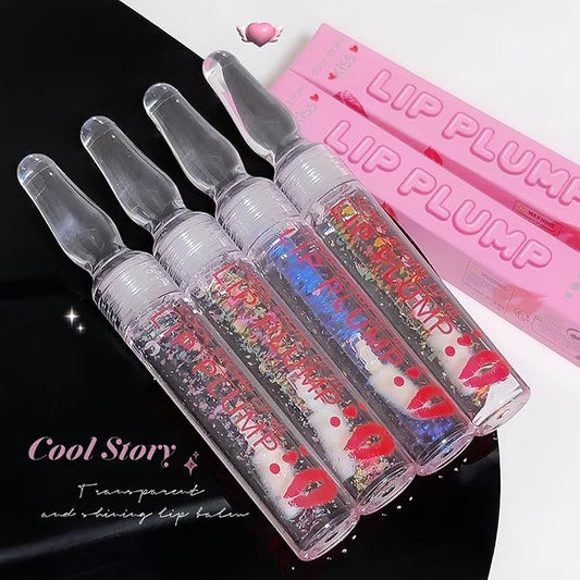 COOL STORY Glitter Lip Fuller Gloss, Moisturizing Hydrating Lip Serum, Fuller Lip Care, Lip Plumping Oil for Women Clear 4 Color