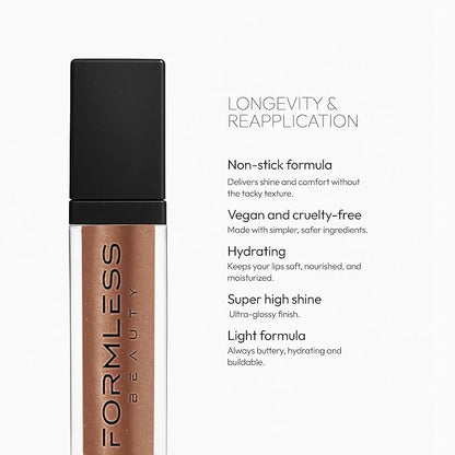 Euphoria Lip Gloss | Chestnut-Brown Shine | Vegan Hydrating Formula | Non-Sticky Aloe & Jojoba Infused | Paraben & Cruelty Free | Natural Lip Enhancer