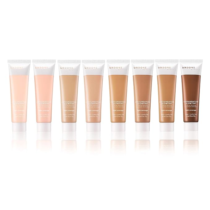 Undone Beauty Unfoundation Light Coverage Glow Tint Foundation with Coconut for Natural, Dewy Deep Neutral Glow - Enhances Face Shape, Cheeks, & Jawline - Toasted Almond Medium Dark