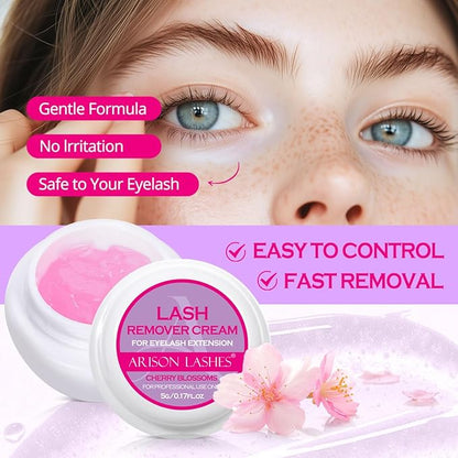 ARISON LASHES Lash Remover For Eyelash Extension Cream Remover Low Irritation Cream Remover for Sensitive Skin Fast Dissolution Professional Eyelash Extensions Salon Use(Cherry Blossoms)