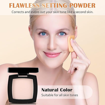 Setting Powder, Oil Control Pressed Powder, Long-Lasting Matte Face Powder Pore Minimization, Flawless Finishing Powder Makeup, Portable Face Powder Compact with Mirror and Puff