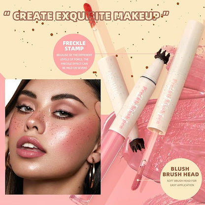 Double-Headed Freckle Blush Pen – 2-in-1 Faux Freckle Stamp & Soft Liquid Blush Duo, Waterproof Long-Lasting Freckles Tattoo Marker for Sunkissed Natural Look, Lightweight & Easy to Blend (04#)