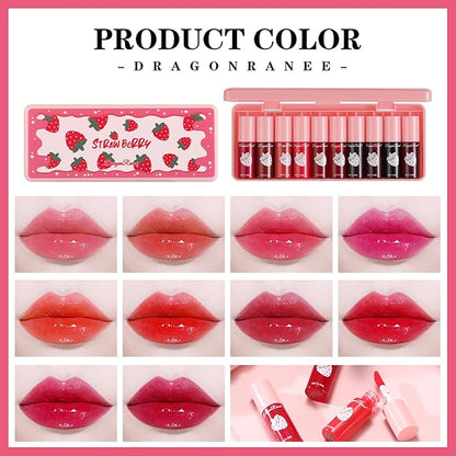 10 Colors Lip Tint Stain Set, Korean Moisturizing Lip Gloss Velvet Mini Liquid Lipstick, Multi-Use Lip and Cheek Tint, Non-Stick Cup, Lightweight, Long-Lasting Waterproof Lips Makeup