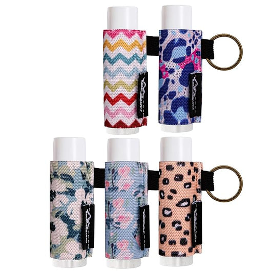WK IEASON - Lip Balm Holder Keychain Clip On Lipstick Sleeve Chapstick Sleeve Holder Keychain 5PCS(Flower/Leo Combos)
