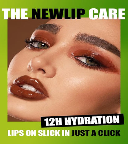 Press Lipstick Lip Oil Slick Click, Shining Hydrating Jelly Solid Lip Gloss, Mirror Glass Lip Glaze Moisturizing Lipstick Solid Water Gloss Lip Tint, Vivid Color Glossy Lip Makeup, 06