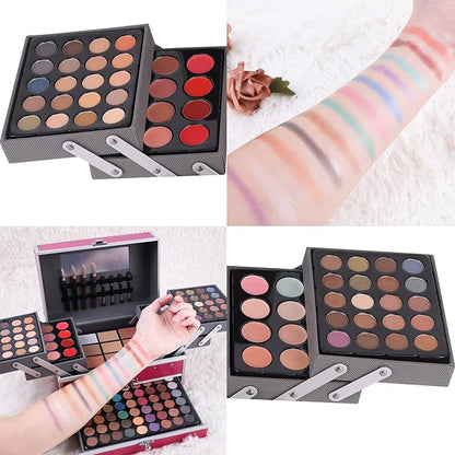 132 Color All In One Makeup Kit for Women & Girls, Professional Full Set Including Eyeshadow, Lipstick, Concealer, Lip Gloss, Eyeliner, Mascara, Makeup Brushes (006N1-Pink)