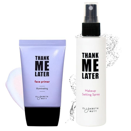 Elizabeth Mott - Thank Me Later Illuminating Face Primer 30g and Thank Me Later Face Makeup Setting Spray 95ml - Cruelty Free - (2-Pack Bundle)