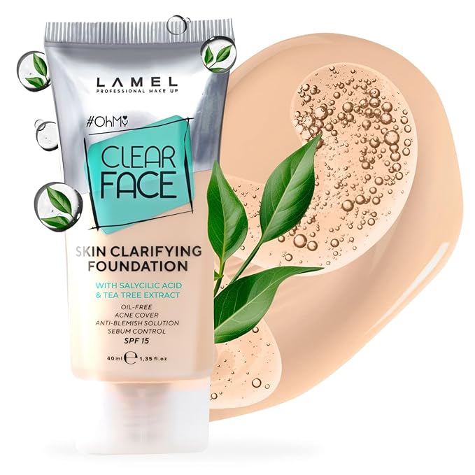 Oh My Clear Face Full Coverage Foundation for Oily & Acne Prone Skin, Salicylic Acid & Tea Tree Extract, Anti-Blemish Sensitive Skin Care, Organic & Oil-Free, 403 Neutral, 40 ml / 1.35 fl.oz