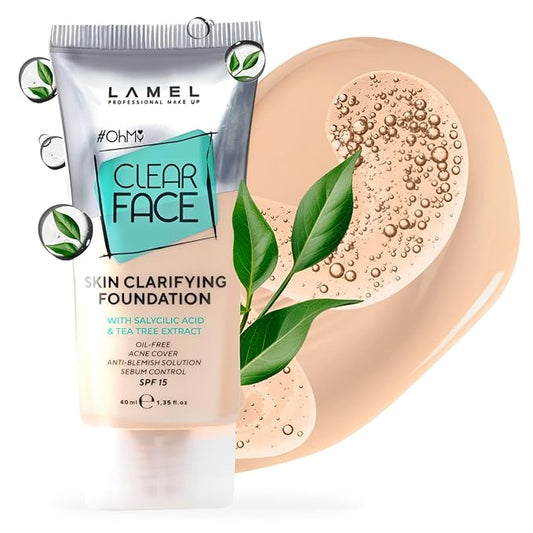 Oh My Clear Face Full Coverage Foundation for Oily & Acne Prone Skin, Salicylic Acid & Tea Tree Extract, Anti-Blemish Sensitive Skin Care, Organic & Oil-Free, 403 Neutral, 40 ml / 1.35 fl.oz