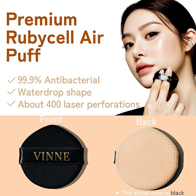 VINNE Korean Cushion Foundation, Lightweight, Essence Makeup Natural and Dewy Finish, 12-Hour Lasting Effect, 0.42 Oz- #21 Light Beige (Refill Not Included)