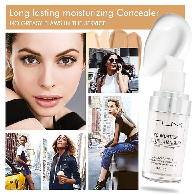 1 PC Spf15 TLM HD Full Coverage Foundation Moisturizer All Day Flawless Concealer Magic Cream Color Changing Foundation Liquid