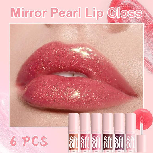 6 PCS Hydrating Lip Oil, Big Brush Head Lip Glaze Shiny Transparent Lip Glow Oil, Nourishing & Non-sticky Long Lasting Fresh Clear Smooth Lip Care Plumping Lip Oil (SET A)