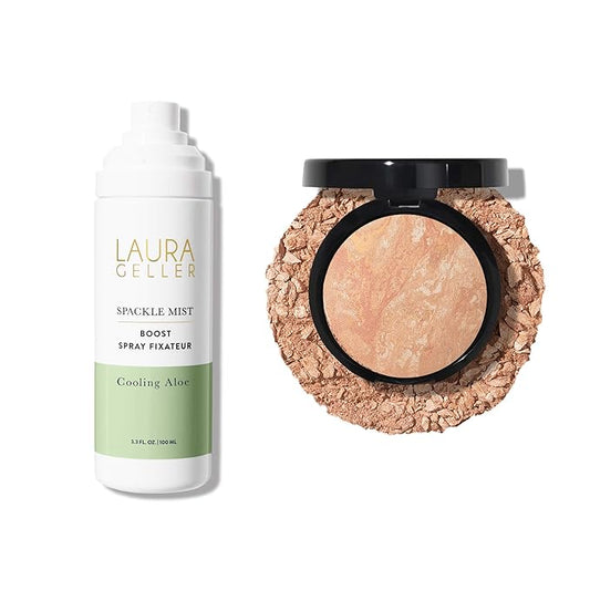 LAURA GELLER NEW YORK Baked Balance-n-Brighten Powder Foundation, Light + Spackle Mist Boost with Cooling Aloe
