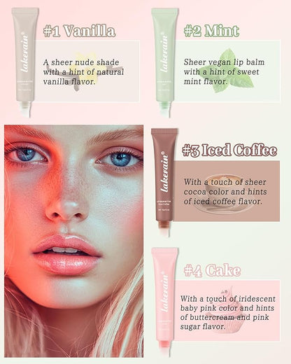 Hydrating Tint Summer Lip Butter Balm-3 Color Vanilla Clear Sheer Beige Brown Pink Sugar Glossy Lip Gloss,Moisturizing Non-Sticky Jelly Lip Moisturizer,Glow Reviver Lip Care Oil,Gift for Women-Set D