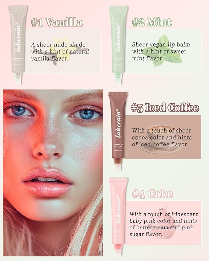 Hydrating Tint Summer Lip Butter Balm-3 Color Mint Clear Sheer Beige Brown Pink Sugar Glossy Lip Gloss,Moisturizing Non-Sticky Jelly Lip Moisturizer,Glow Reviver Lip Care Oil,Gift for Women Girl-Set E