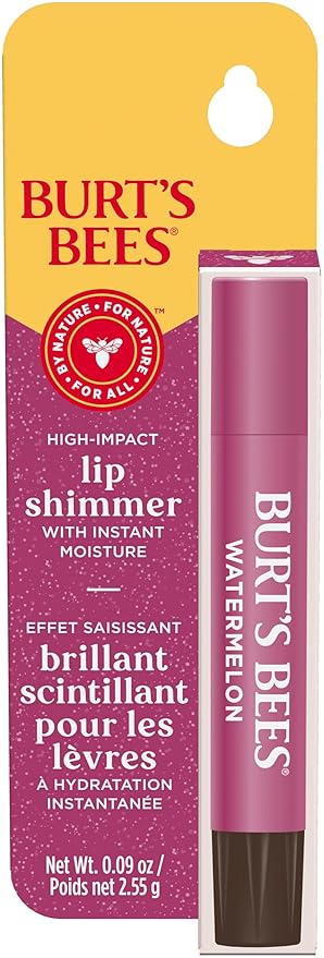 Burt's Bees Shimmer Lip Tint, Tinted Lip Balm Stick, Moisturizing for All Day Hydration with Natural Glowy Pigmented Finish & Buildable Color, Watermelon, 1 Tube, 0.09 oz.