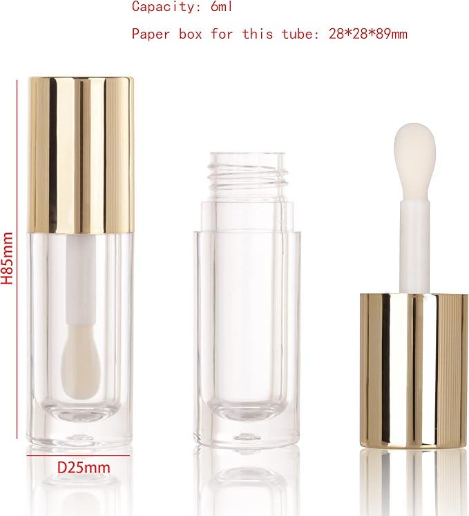 COSIDEA 50pcs Empty Round Gold 6ml big doe foot wand lip gloss tubes for DIY lipgloss lipgloss tubes containers with thick wand