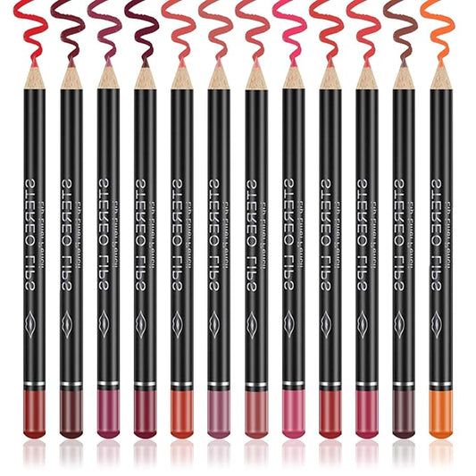 12 Colors Matte Lip Liner Set,Velvet Long Lasting Professional Nude Lip Liner Pencil,Waterproof Non-marking Lip Liner Stain Lipliner Set