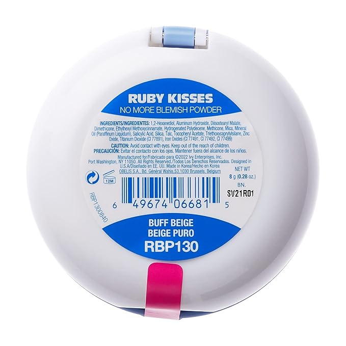 Ruby Kisses No More Blemish Face Powder with Salicylic Acid Korean Makeup Matte Finish Full Coverage Pressed Powder (Buff Beige)