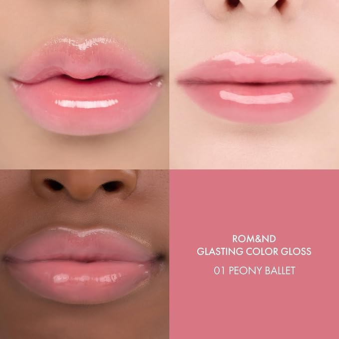 Glasting Color Gloss - K Beauty High Shine Long Lasting Lip Makeup - Non-Drying & Moisturizing - Lightweight Tinted Lip Gloss with Jojoba Oil 0.15 oz (#01 Peony Ballet)
